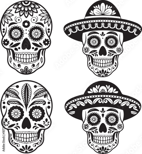 Sugar Skull Silhouette Bundle | Day of the Dead Skull Vector Set