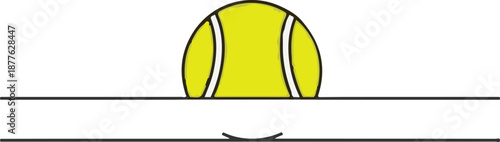 A simple, cartoonish tennis ball is depicted, appearing to sit on a flat surface