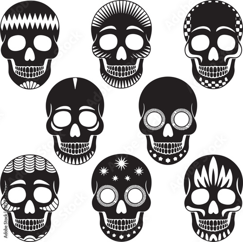 Sugar Skull Silhouette Bundle | Day of the Dead Skull Vector Set
