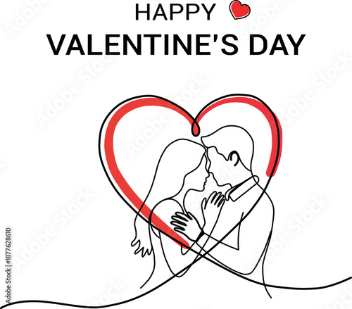 Happy Valentine's Day Minimal Line Art Couple Poster