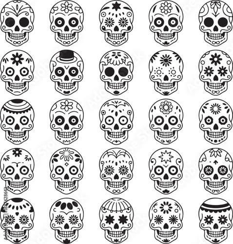 Sugar Skull Silhouette Bundle | Day of the Dead Skull Vector Set