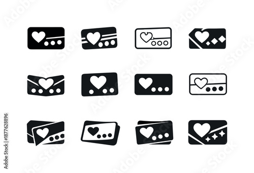 Small Business Logo Concepts. Marketing ideas for small businesses. Icon set. Set Logo of Marketing ideas for small businesses: loyalty card. harmonious logo