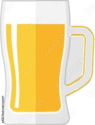 A simple, flat illustration of a tall glass mug filled with golden yellow liquid, likely beer
