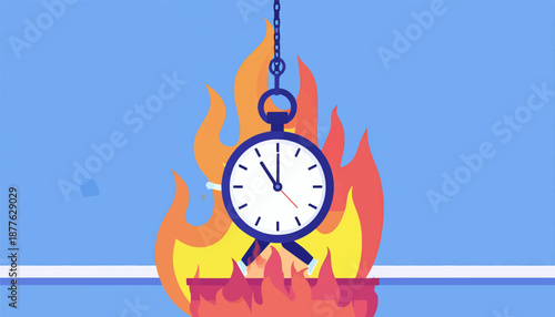 A pocket watch suspended by a chain over a fire