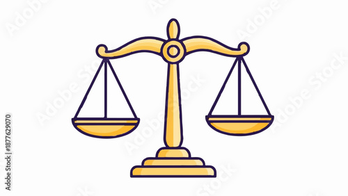 A simple golden balance scale with a purple outline on a white background