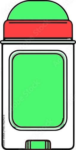 A simple graphic illustration of a deodorant stick with a green dome, red band, and white body