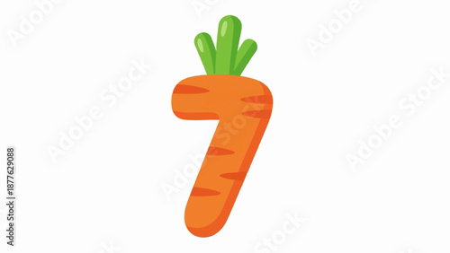 A playful orange carrot shaped like the number seven with green leafy tops