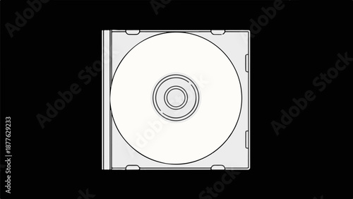 A simple illustration of a blank, white CD in an open, gray plastic case