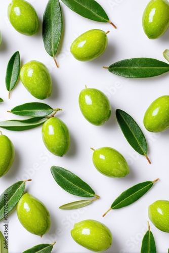 Wallpaper Mural Green olives and leaves pattern on white background for culinary design Torontodigital.ca