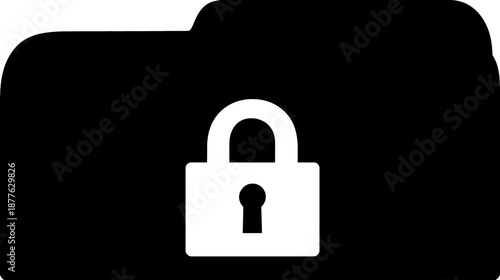 A black folder icon with a white padlock, symbolizing security and protection of data