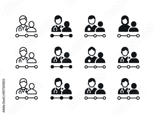 Medical Treatment Icons. Timeline of medical treatment. Icon set. Set Logo of timeline of medical treatment: doctor visit timeline icon. harmonious logo