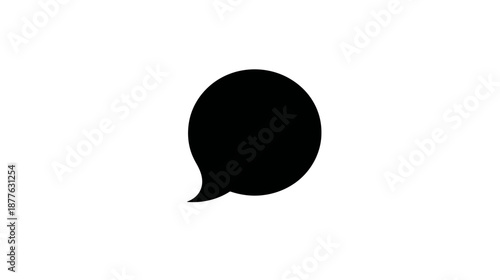 A solid black speech bubble icon centered on a white background. It represents communication