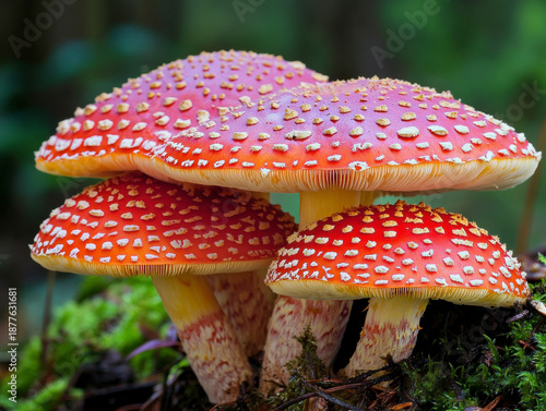 Vibrant mushrooms in forest