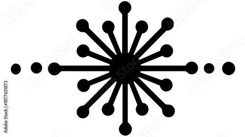 A symmetrical black and white abstract design, featuring a central circular element