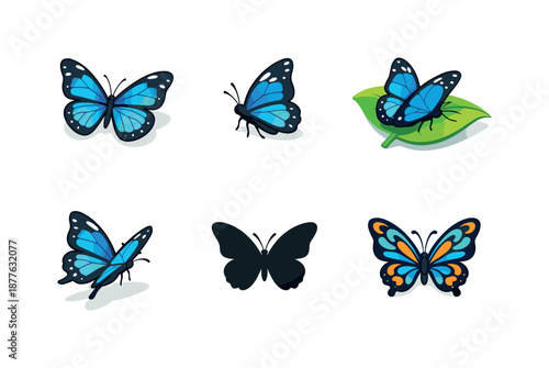 Butterfly Icon Set. Butterfly illustration. Isometric flat vector icons set of Butterfly illustration: butterfly with open wings, butterfly side