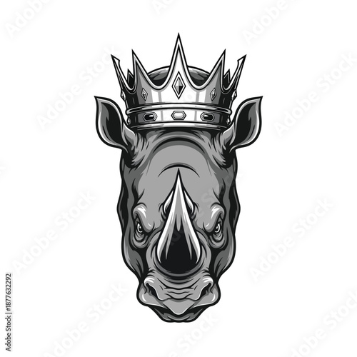 Powerful Rhinoceros Head Illustration with a Regal Crown, Majestic Animal Art