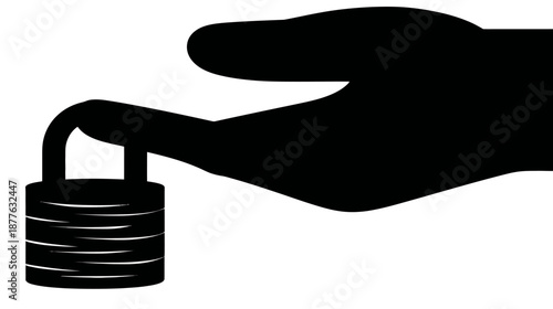 A silhouette of a hand holding a padlock, with the hand partially open
