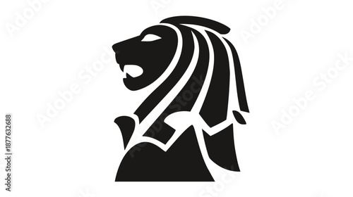 A monochrome depiction of a mythical creature, half lion and half fish, facing left