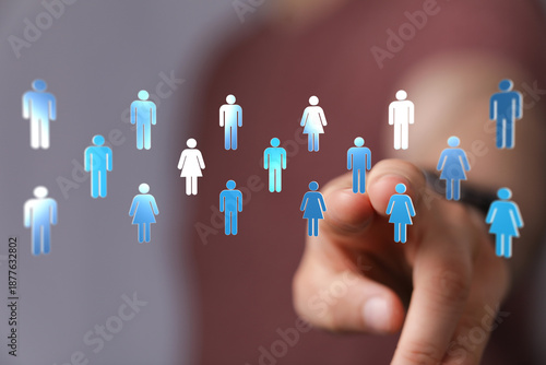 Hand pointing at human icon...