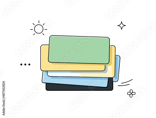 March Color Inspiration. March mood / seasonal color blocks. A clean composition of stacked color cards with soft shadows and plenty of air, conveying seasonal