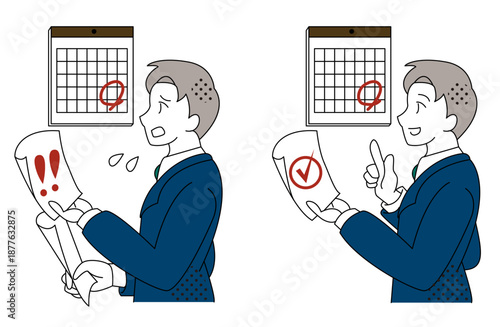 Businessman Checking Deadline and Solving Work Problem Illustration