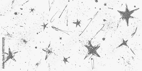 Crayon star background with grainy texture, soft pastel grit and scribbled halftone dust, retro paper surface with faded childlike illustration charm.