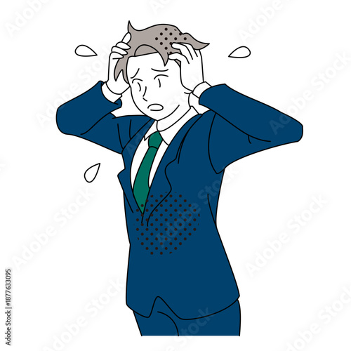 Stressed Businessman Holding Head in Panic Illustration