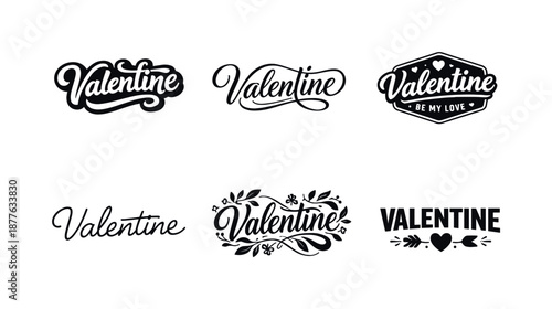 Valentine Typography Variations. Valentine brand typography. Set lettering. harmonious lettering variations of the same emblematic concept, each with different