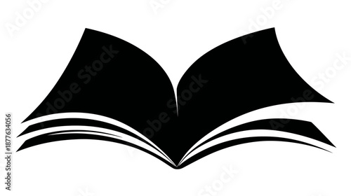 Open book silhouette vector icon. Black graphic symbol of education, knowledge, reading, study, and literature. Minimalist design element.