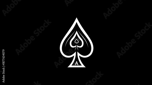 Stylized Ace of Spades Card Symbol on Black Background - Casino, Poker Game, Luck, Success, and Fortune Graphic