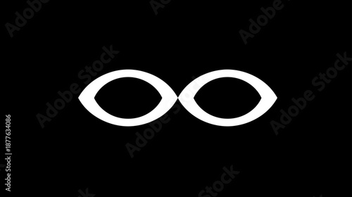 White Infinity Symbol Graphic Icon on Black Background. Minimalist Abstract Design Element Representing Eternity and Limitless Concepts