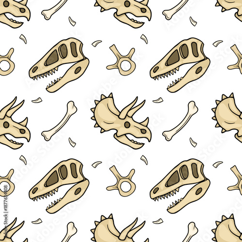 Whimsical dinosaur skeleton bone pattern vector illustration