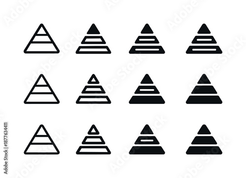 Typographic Hierarchy Icons. Typographic hierarchy. Icon set. Set Logo of typographic hierarchy: hierarchy pyramid. harmonious logo variations of the same
