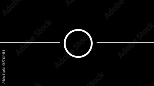Sleek Minimalist Abstract Geometric Design: White Circle Outline and Horizontal Line Centered on Dark Black Background