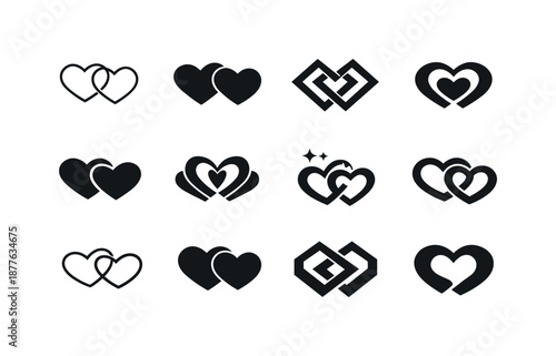 Intertwined Hearts Icons. Positive reinforcement in romantic relationships. Icon set. Set Logo of Positive reinforcement in romantic relationships: intertwined