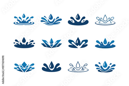Puddle Splash Logos. Splashing in puddles. Icon set. Set Logo of splashing in puddles: water droplet burst. harmonious logo variations of the same emblematic