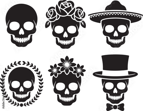 Sugar Skull Silhouette Bundle | Day of the Dead Skull Vector Set