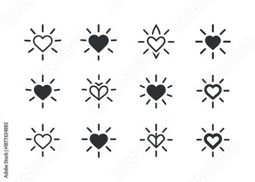 Heart Radiance Icons. Positive reinforcement in romantic relationships. Icon set. Set Logo of Positive reinforcement in romantic relationships: heart radiance