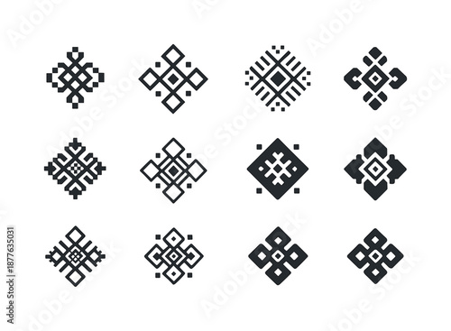 Cultural Heritage Icon Set. Cultural heritage tours and indigenous experiences. Icon set. Set Logo of cultural heritage tours and indigenous experiences: woven