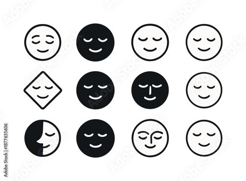 Relieved Icon Variations. Feeling relieved. Icon set. Set Logo of feeling relieved: resting face icon. harmonious logo variations of the same emblematic