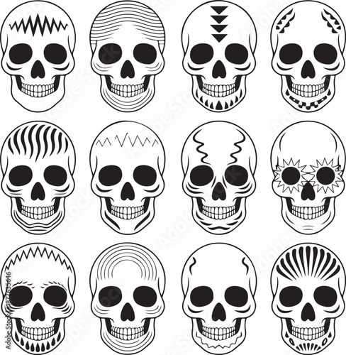 Sugar Skull Silhouette Bundle | Day of the Dead Skull Vector Set