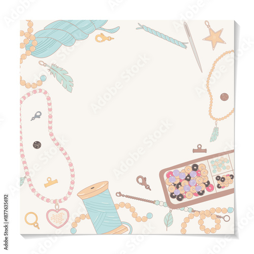 Handmade Jewelry Making Supplies Vector Frame on Light Background