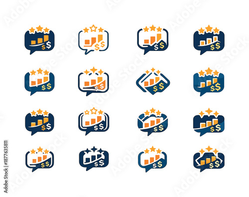 Online Feedback Icon Set. Impact of online reviews and customer feedback on trade. Icon set. Set Logo of impact of online reviews and customer feedback on