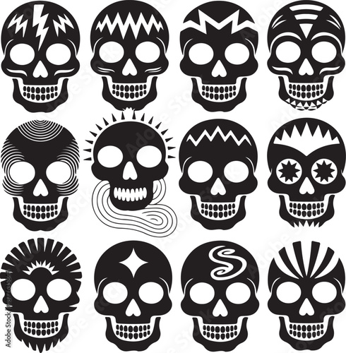 Sugar Skull Silhouette Bundle | Day of the Dead Skull Vector Set