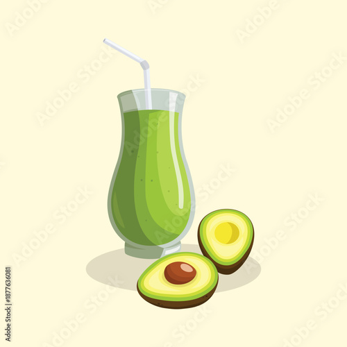 A fresh avocado juice illustration in a tall glass, representing healthy drinks, nutrition, and modern lifestyle visuals.