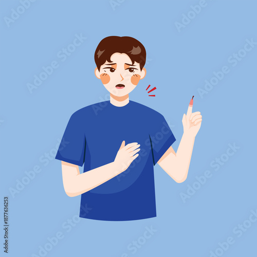 An illustration of a hand injured by a thorn, suitable for medical topics, first aid education, pain awareness, and health-related visuals.