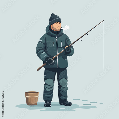 Cartoon illustration of people fishing in winter