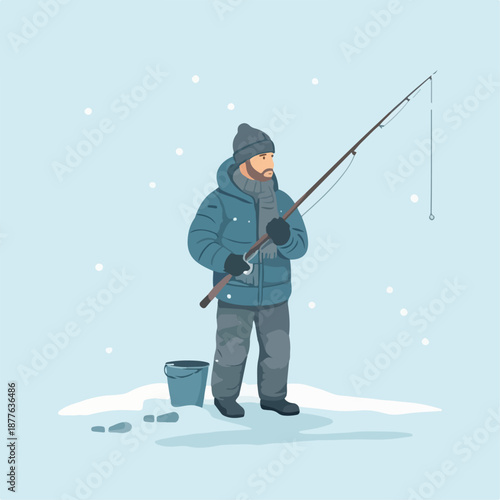 man fishing in the snow