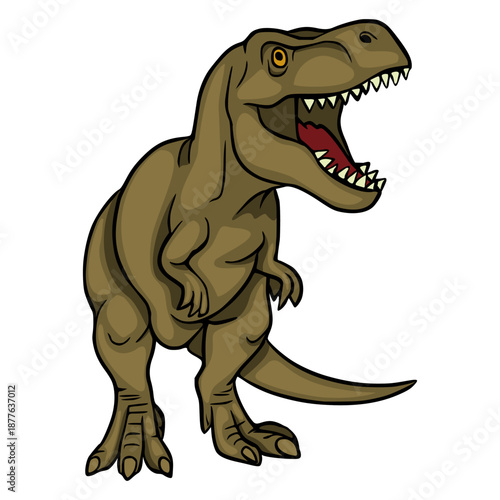 Vector - Roaring Tyrannosaurus Rex dinosaur illustration, a powerful prehistoric predator with sharp teeth and claws, isolated on white background.
