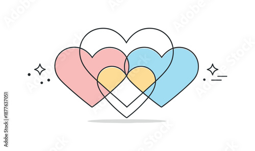 Geometric Heart Symphony. Heart shapes geometric illustration. A clean composition of overlapping geometric heart shapes arranged symmetrically, calm balance